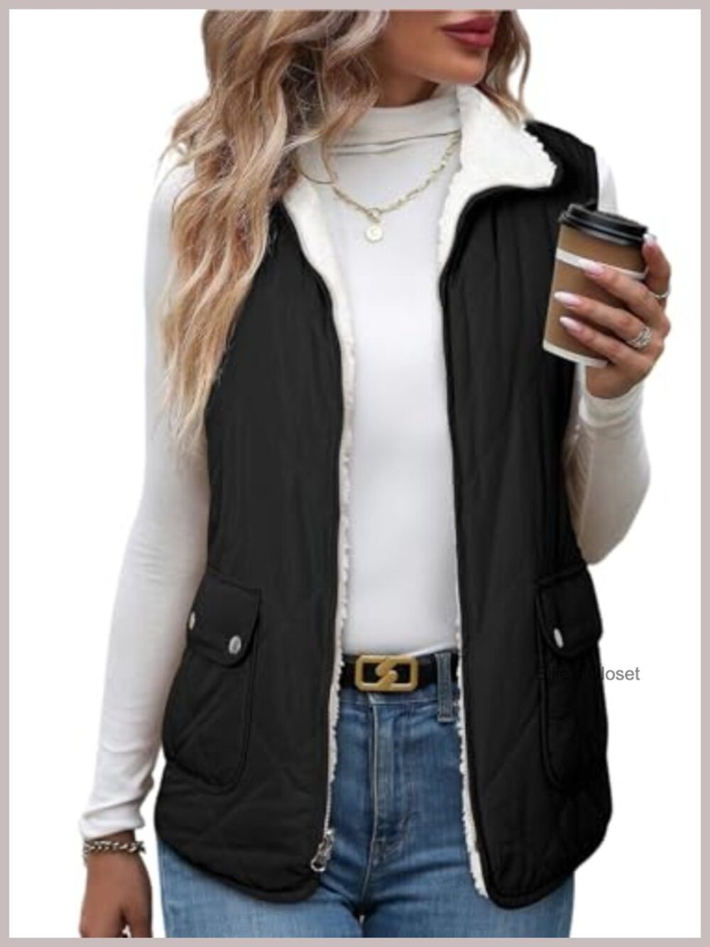 SHEWIN Women Puffer Vest Sleeveless Reversible Fleece Lined Zip Up Winter